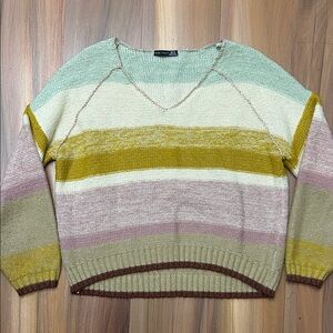 Colorful Striped V-Neck Sweater by Black Tape